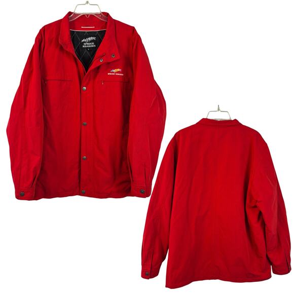 Spruce Meadows Red Embroidered Horses Logo Barn Jacket Coat Windbreaker Large - Picture 1 of 5